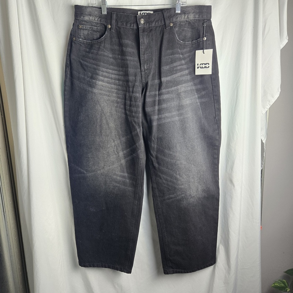 KBBβ by KAHLANA Womens 16 Mid-Rise The Barrel Leg Jean Distressed Black Boho